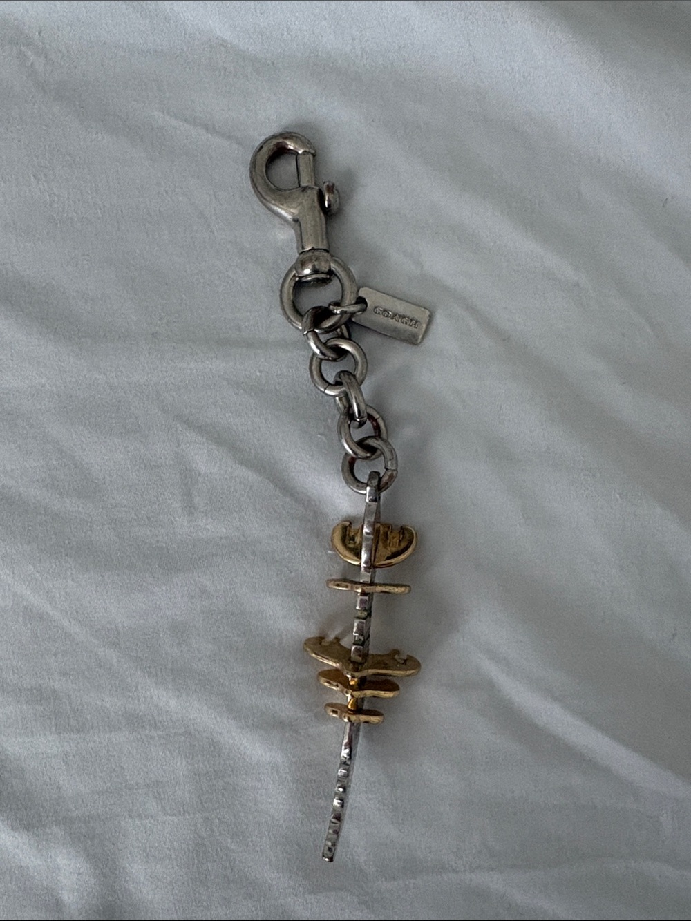 Coach Two-Tone Leaf Dangle Key Charm - Silver & Gold broken